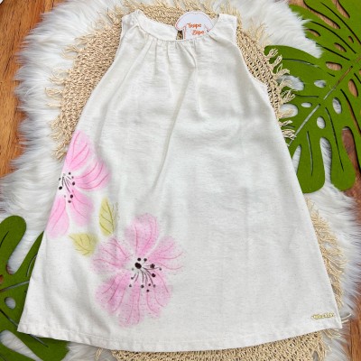 Vestido em Linho Flower Garden - Areia